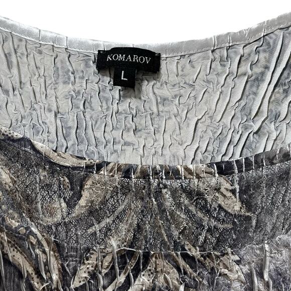 Komarov Crinkle Abstract Print Satin Blouse Size L Gray Fairy Grunge Artsy - Picture 6 of 8